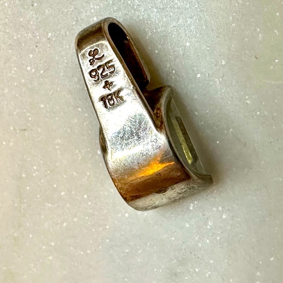 Aquamarine baguette necklace charm 925 silver and 18K gold vintage - Picture 2 of 5